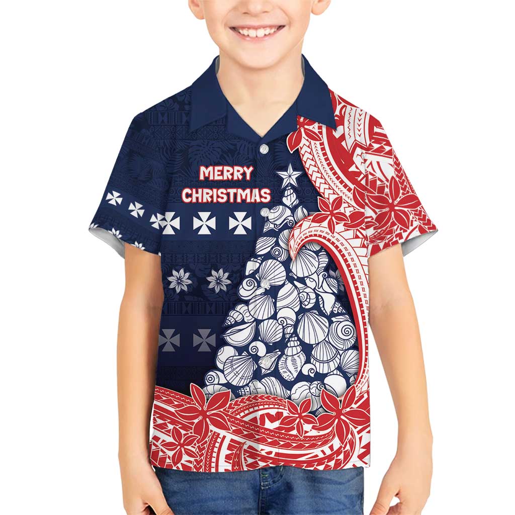 Wallis And Futuna Christmas Family Matching Long Sleeve Bodycon Dress and Hawaiian Shirt Seashell Xmas Tree Tribal Waves - Polynesian Pride