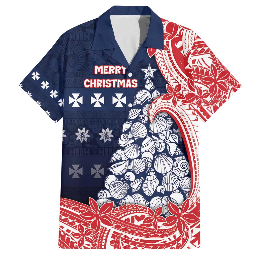 Wallis And Futuna Christmas Family Matching Off Shoulder Maxi Dress and Hawaiian Shirt Seashell Xmas Tree Tribal Waves - Polynesian Pride