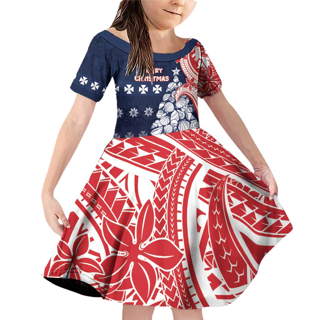 Wallis And Futuna Christmas Family Matching Off Shoulder Short Dress and Hawaiian Shirt Seashell Xmas Tree Tribal Waves - Polynesian Pride