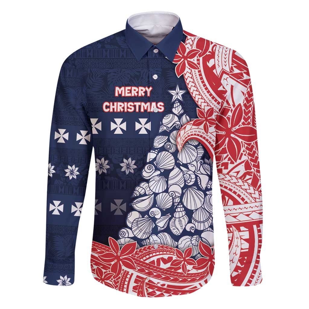 Wallis And Futuna Christmas Family Matching Puletasi and Hawaiian Shirt Seashell Xmas Tree Tribal Waves - Polynesian Pride