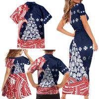 Wallis And Futuna Christmas Family Matching Short Sleeve Bodycon Dress and Hawaiian Shirt Seashell Xmas Tree Tribal Waves - Polynesian Pride