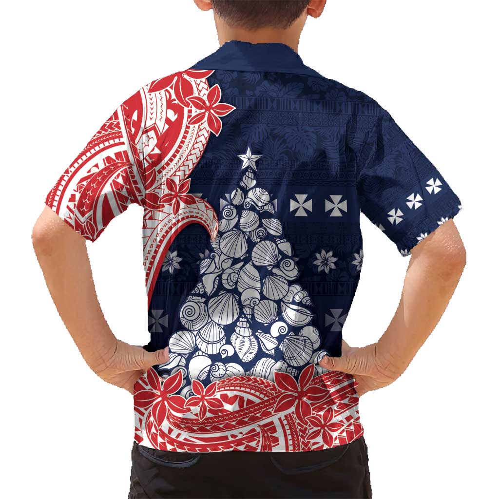 Wallis And Futuna Christmas Family Matching Tank Maxi Dress and Hawaiian Shirt Seashell Xmas Tree Tribal Waves - Polynesian Pride