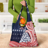 Wallis And Futuna Christmas Grocery Bag Seashell Xmas Tree Tribal Waves - Polynesian Pride