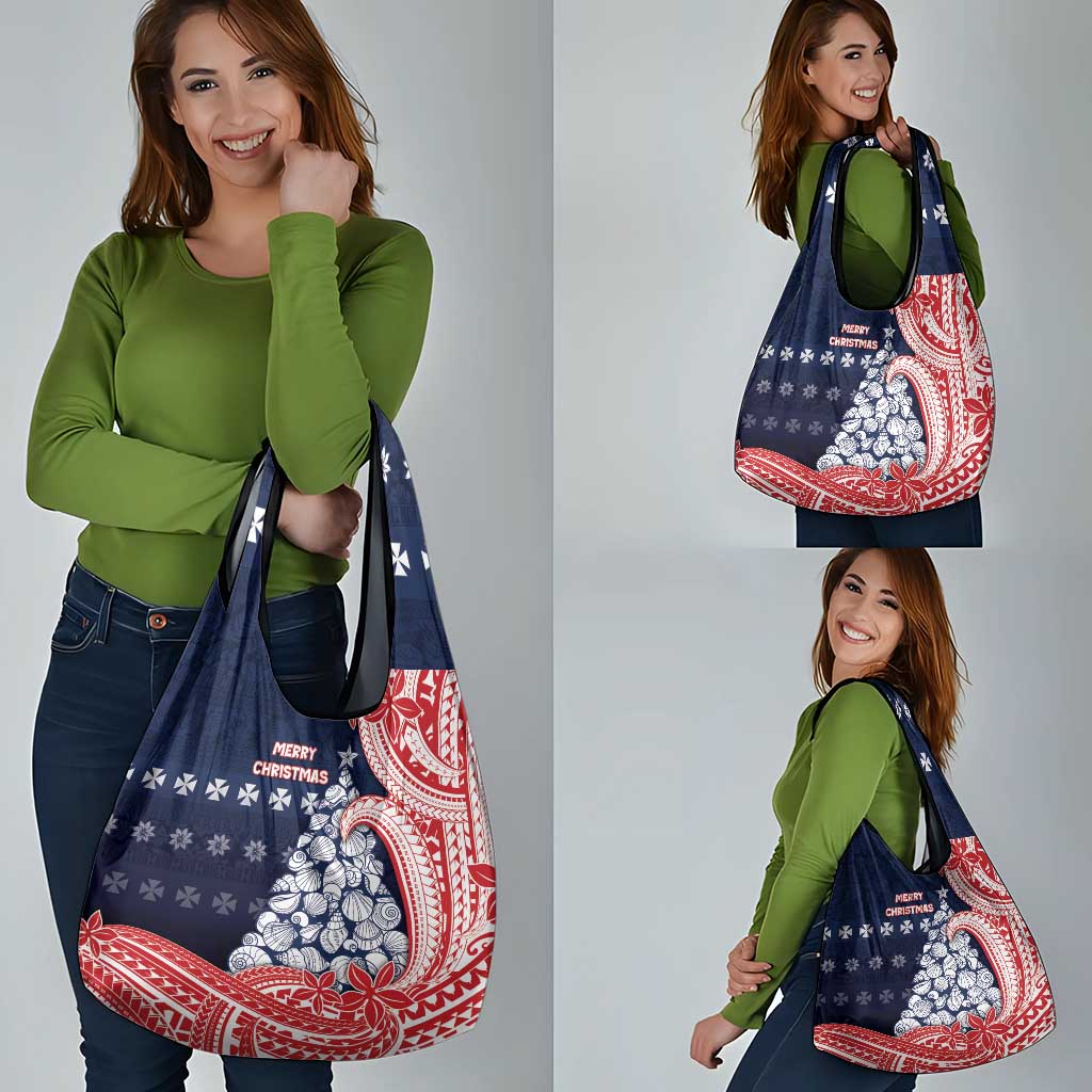 Wallis And Futuna Christmas Grocery Bag Seashell Xmas Tree Tribal Waves - Polynesian Pride
