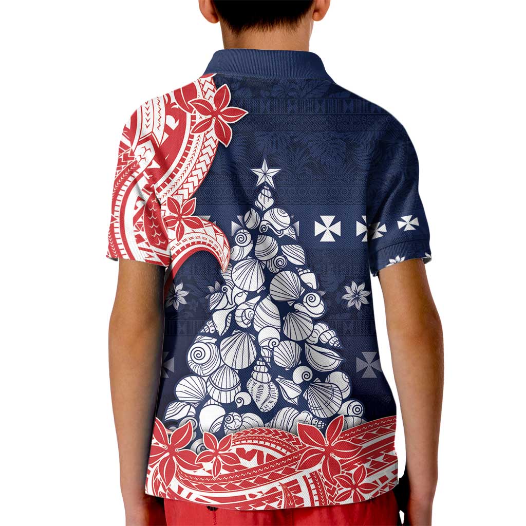Wallis And Futuna Christmas Kid Polo Shirt Seashell Xmas Tree Tribal Waves - Polynesian Pride