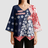 Wallis And Futuna Christmas Kimono Sleeve Blouse Seashell Xmas Tree Tribal Waves - Polynesian Pride