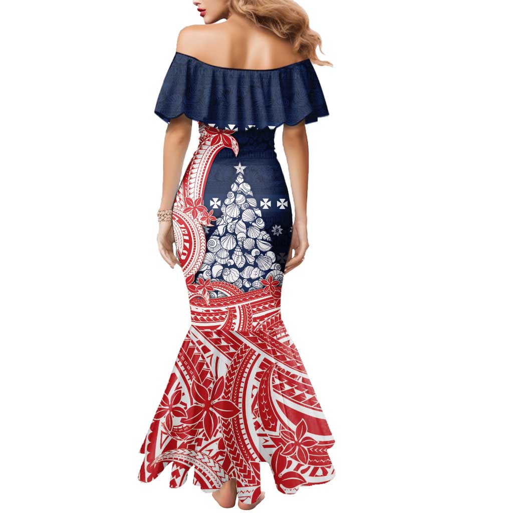 Wallis And Futuna Christmas Mermaid Dress Seashell Xmas Tree Tribal Waves - Polynesian Pride
