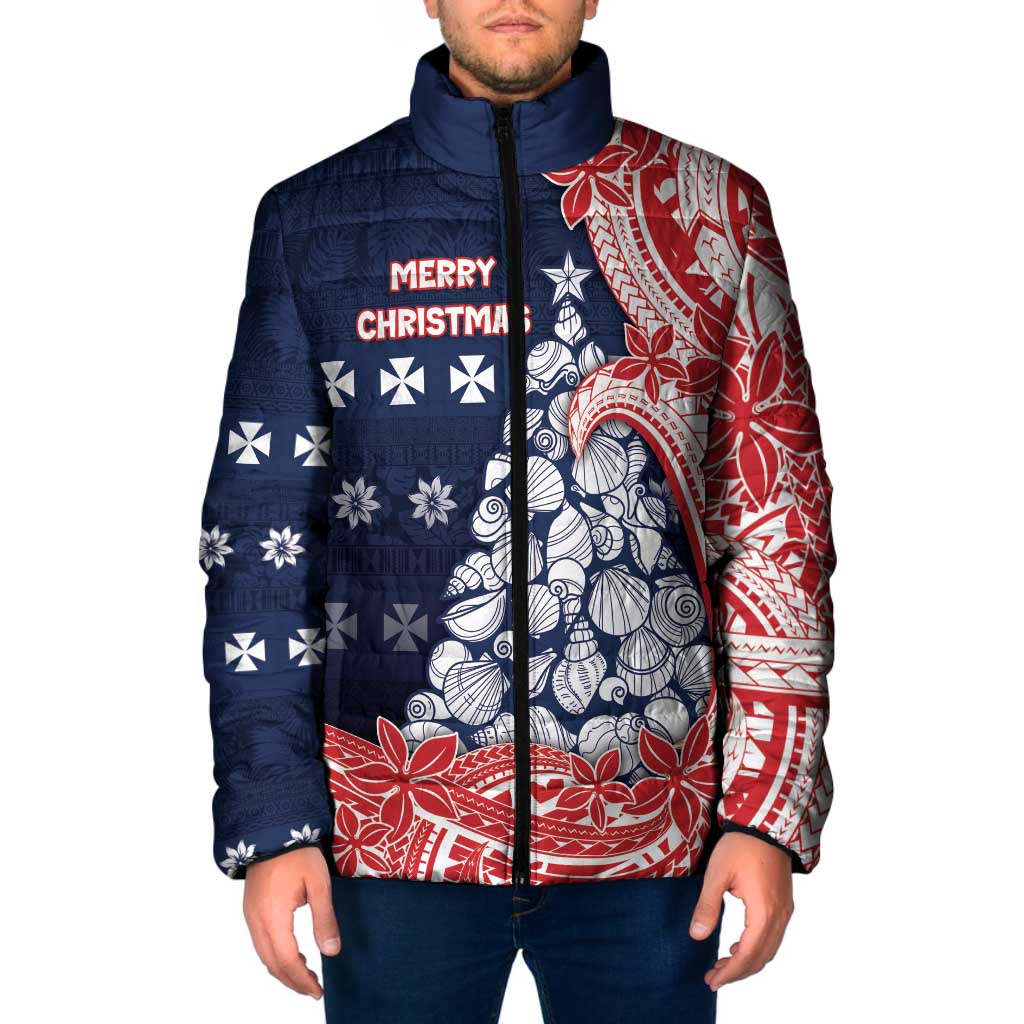 Wallis And Futuna Christmas Padded Jacket Seashell Xmas Tree Tribal Waves - Polynesian Pride