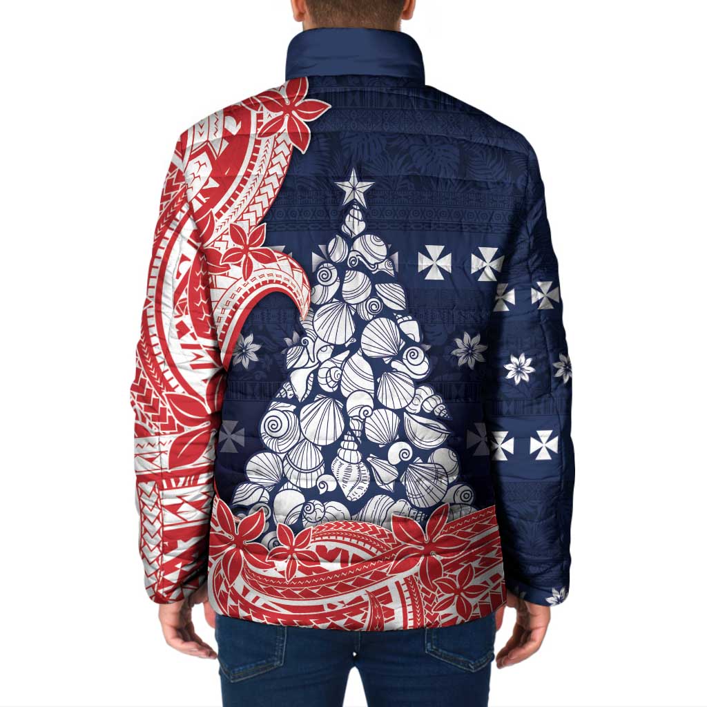 Wallis And Futuna Christmas Padded Jacket Seashell Xmas Tree Tribal Waves - Polynesian Pride