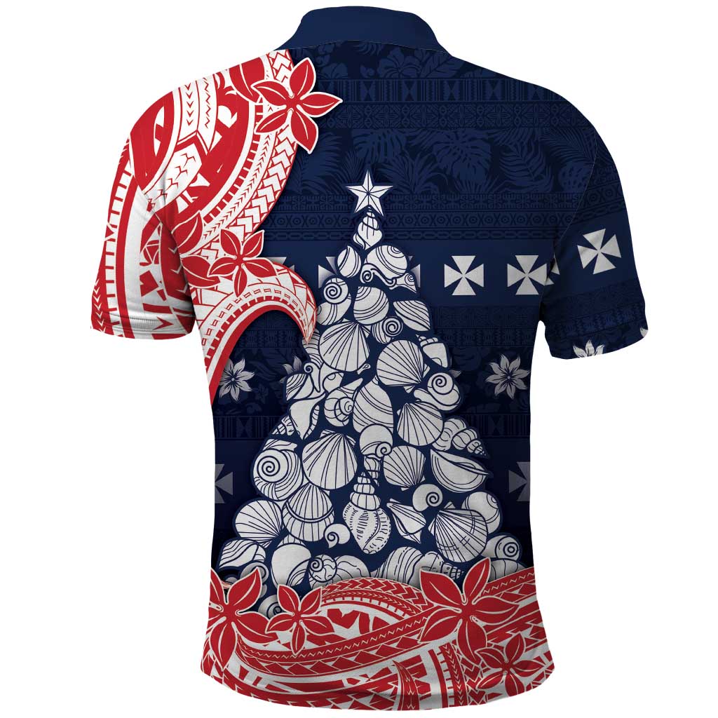 Wallis And Futuna Christmas Polo Shirt Seashell Xmas Tree Tribal Waves - Polynesian Pride
