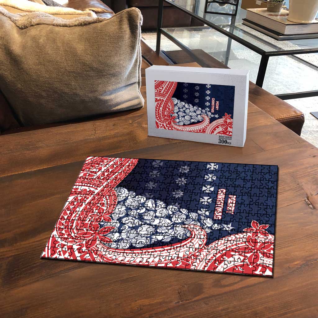 Wallis And Futuna Christmas Puzzle Seashell Xmas Tree Tribal Waves - Polynesian Pride