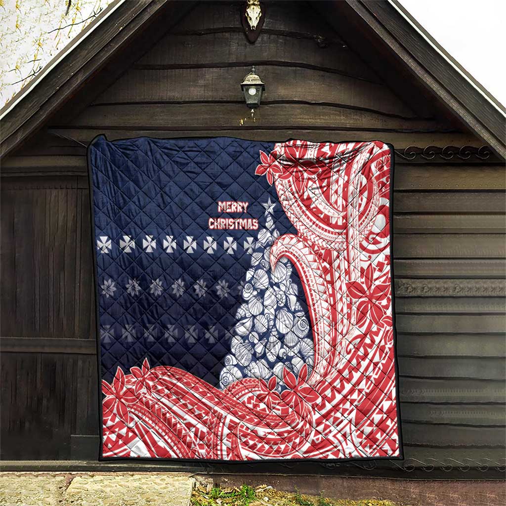 Wallis And Futuna Christmas Quilt Seashell Xmas Tree Tribal Waves - Polynesian Pride