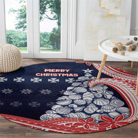 Wallis And Futuna Christmas Round Carpet Seashell Xmas Tree Tribal Waves - Polynesian Pride