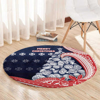 Wallis And Futuna Christmas Round Carpet Seashell Xmas Tree Tribal Waves - Polynesian Pride