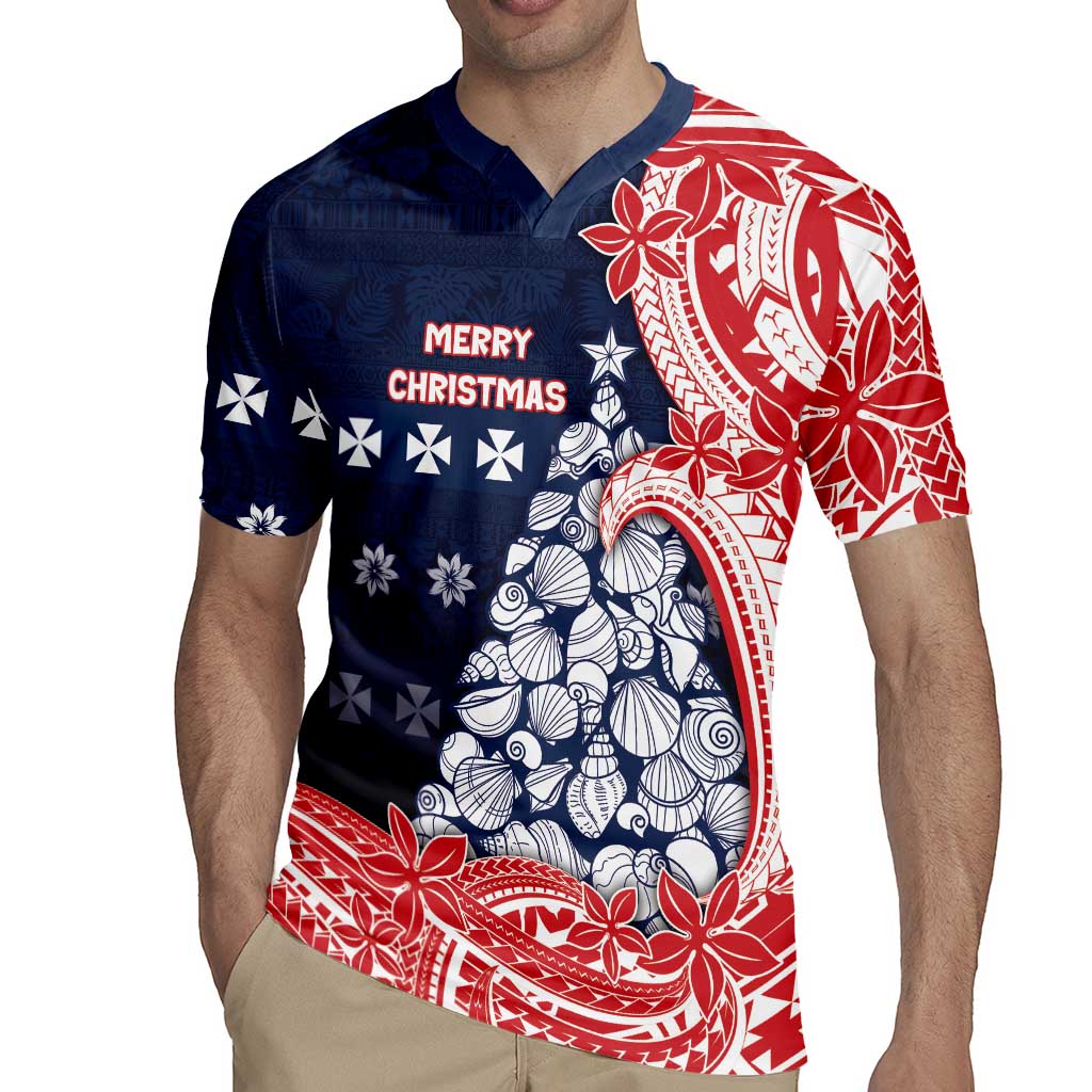Wallis And Futuna Christmas Rugby Jersey Seashell Xmas Tree Tribal Waves - Polynesian Pride