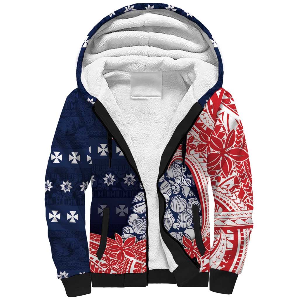 Wallis And Futuna Christmas Sherpa Hoodie Seashell Xmas Tree Tribal Waves - Polynesian Pride