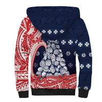 Wallis And Futuna Christmas Sherpa Hoodie Seashell Xmas Tree Tribal Waves - Polynesian Pride
