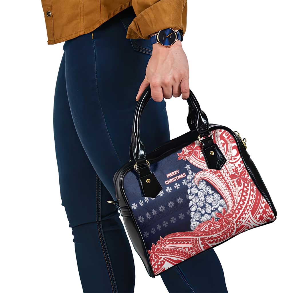 Wallis And Futuna Christmas Shoulder Handbag Seashell Xmas Tree Tribal Waves - Polynesian Pride