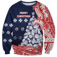 Wallis And Futuna Christmas Sweatshirt Seashell Xmas Tree Tribal Waves - Polynesian Pride