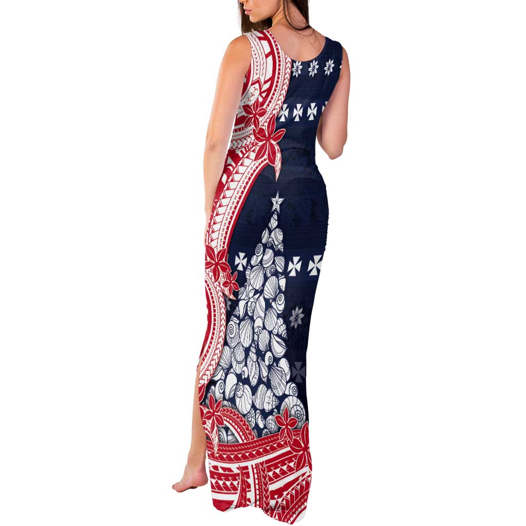 Wallis And Futuna Christmas Tank Maxi Dress Seashell Xmas Tree Tribal Waves - Polynesian Pride