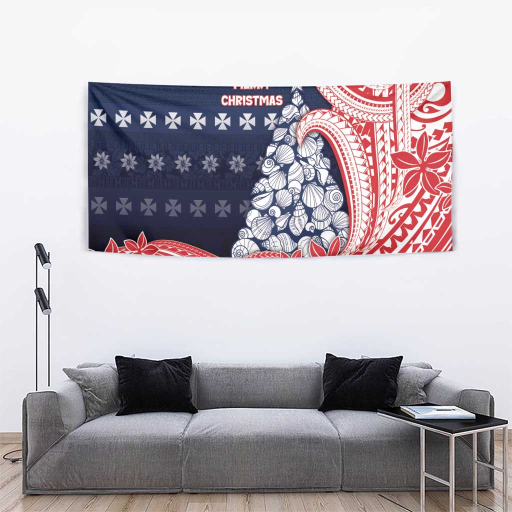 Wallis And Futuna Christmas Tapestry Seashell Xmas Tree Tribal Waves - Polynesian Pride