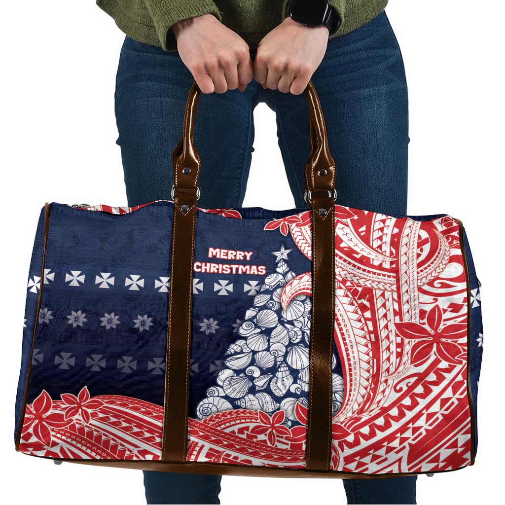 Wallis And Futuna Christmas Travel Bag Seashell Xmas Tree Tribal Waves - Polynesian Pride