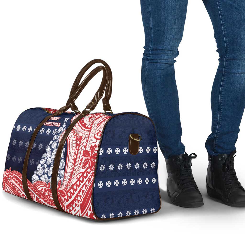 Wallis And Futuna Christmas Travel Bag Seashell Xmas Tree Tribal Waves - Polynesian Pride