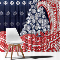 Wallis And Futuna Christmas Window Curtain Seashell Xmas Tree Tribal Waves - Polynesian Pride