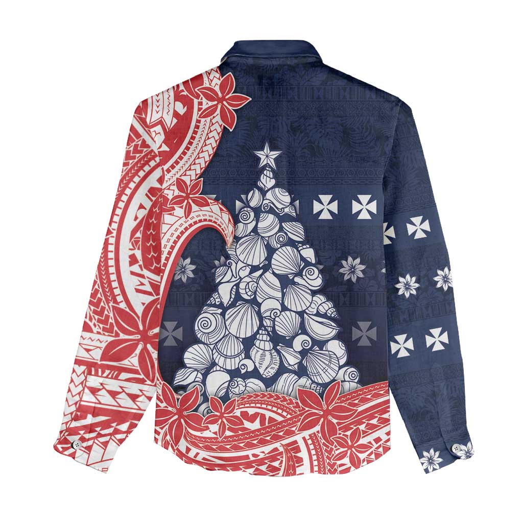 Wallis And Futuna Christmas Women Casual Shirt Seashell Xmas Tree Tribal Waves - Polynesian Pride