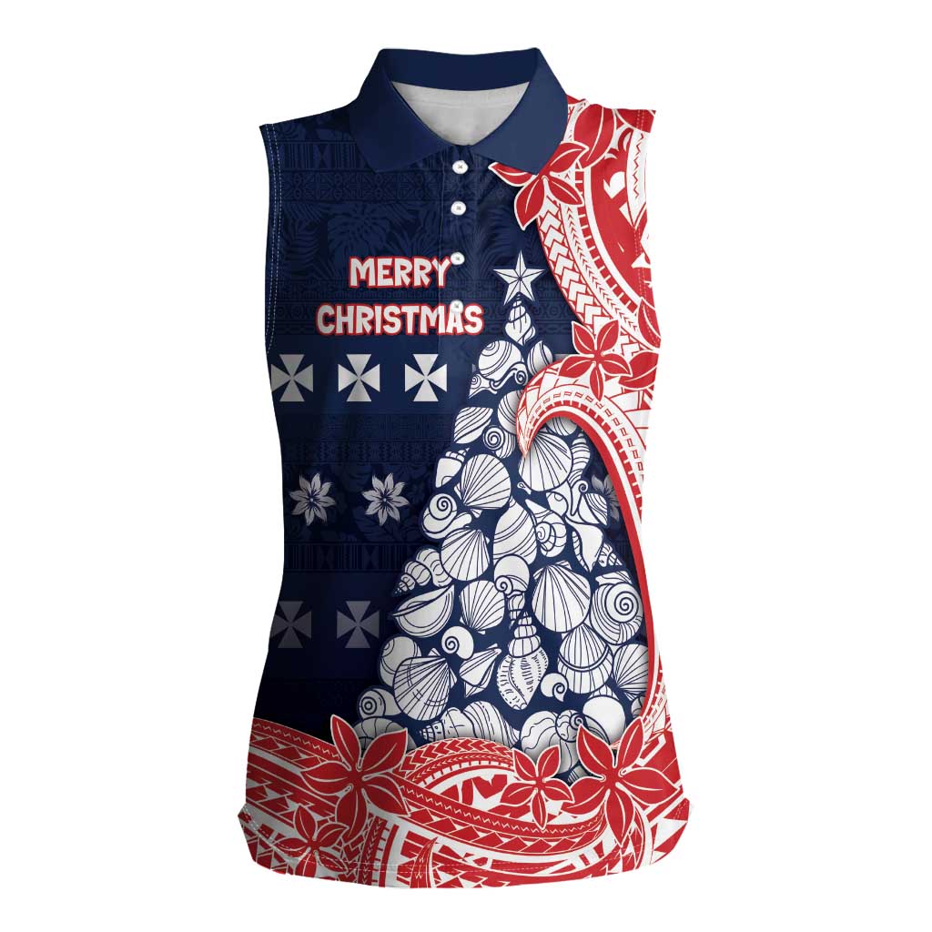 Wallis And Futuna Christmas Women Sleeveless Polo Shirt Seashell Xmas Tree Tribal Waves - Polynesian Pride