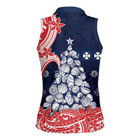 Wallis And Futuna Christmas Women Sleeveless Polo Shirt Seashell Xmas Tree Tribal Waves - Polynesian Pride
