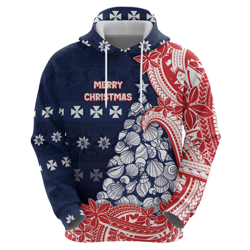 Wallis And Futuna Christmas Zip Hoodie Seashell Xmas Tree Tribal Waves - Polynesian Pride