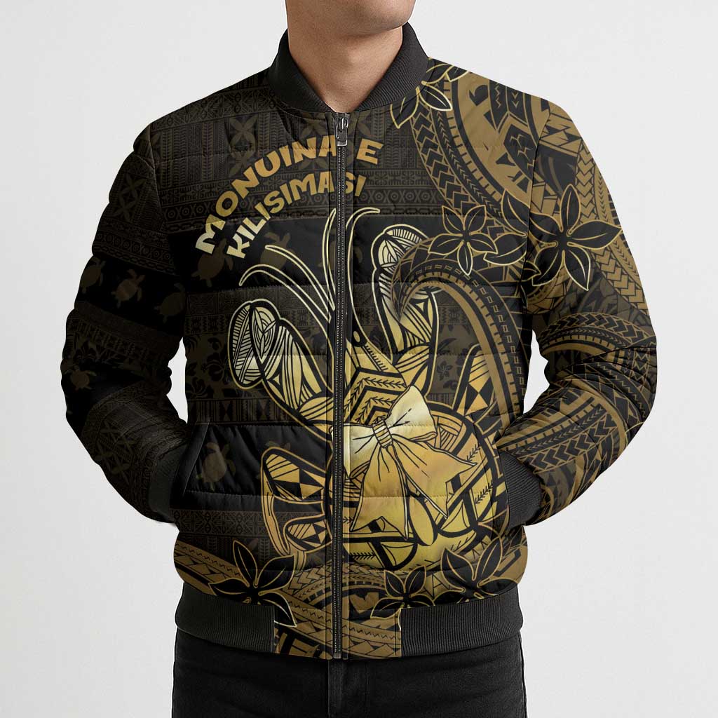 Niue Christmas Bomber Puffer Jacket Niuean Crab Xmas Tribal Waves - Polynesian Pride