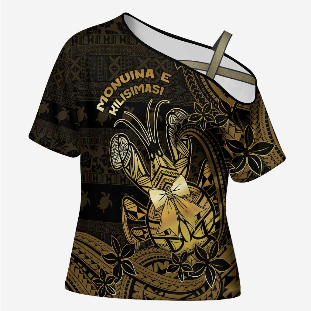 Niue Christmas Cross Shoulder Shirt Niuean Crab Xmas Tribal Waves - Polynesian Pride