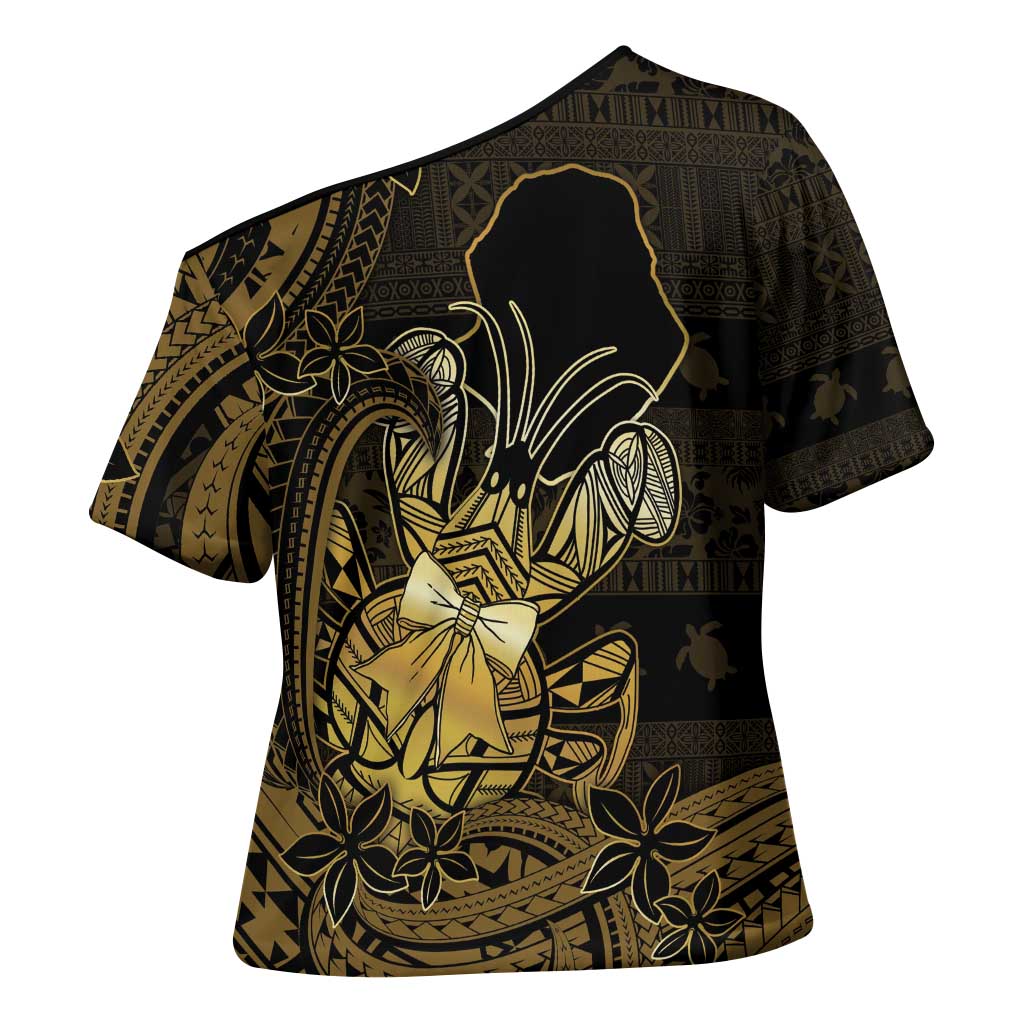 Niue Christmas Cross Shoulder Shirt Niuean Crab Xmas Tribal Waves - Polynesian Pride