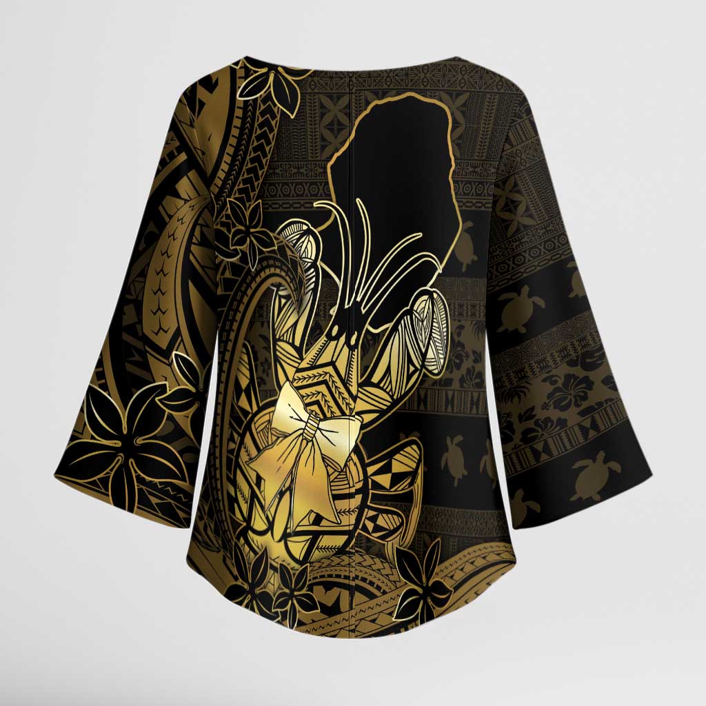 Niue Christmas Kimono Sleeve Blouse Niuean Crab Xmas Tribal Waves - Polynesian Pride