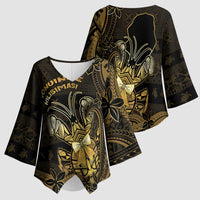 Niue Christmas Kimono Sleeve Blouse Niuean Crab Xmas Tribal Waves - Polynesian Pride