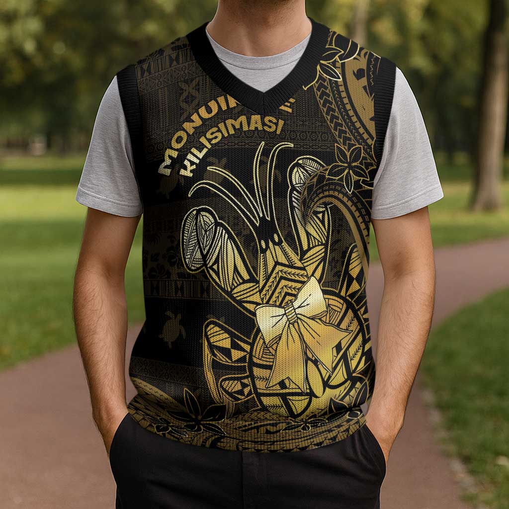 Niue Christmas Knitted V-Neck Vest Niuean Crab Xmas Tribal Waves - Polynesian Pride