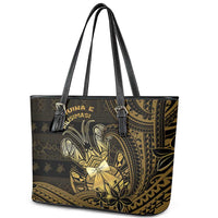 Niue Christmas Leather Tote Bag Niuean Crab Xmas Tribal Waves - Polynesian Pride