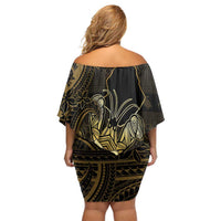 Niue Christmas Off Shoulder Short Dress Niuean Crab Xmas Tribal Waves - Polynesian Pride