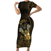 Niue Christmas Short Sleeve Bodycon Dress Niuean Crab Xmas Tribal Waves - Polynesian Pride