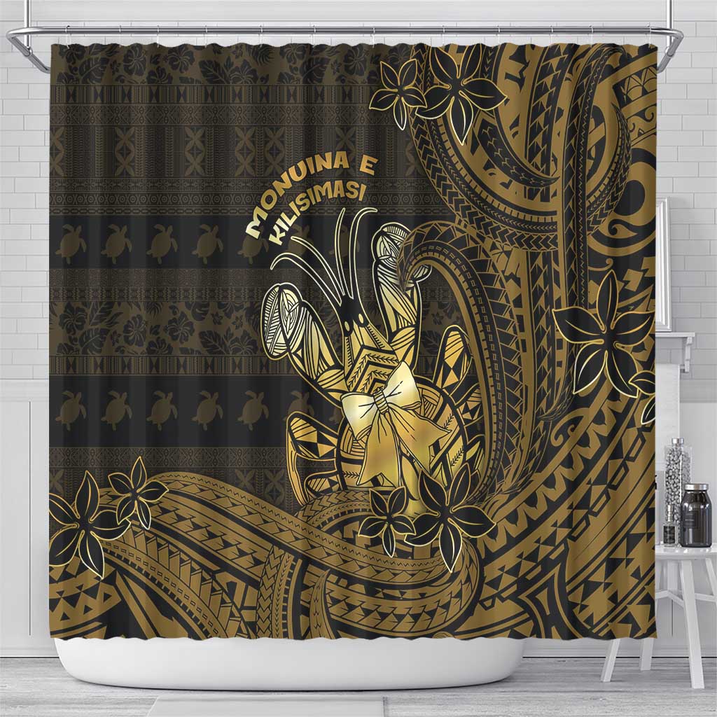 Niue Christmas Shower Curtain Niuean Crab Xmas Tribal Waves - Polynesian Pride