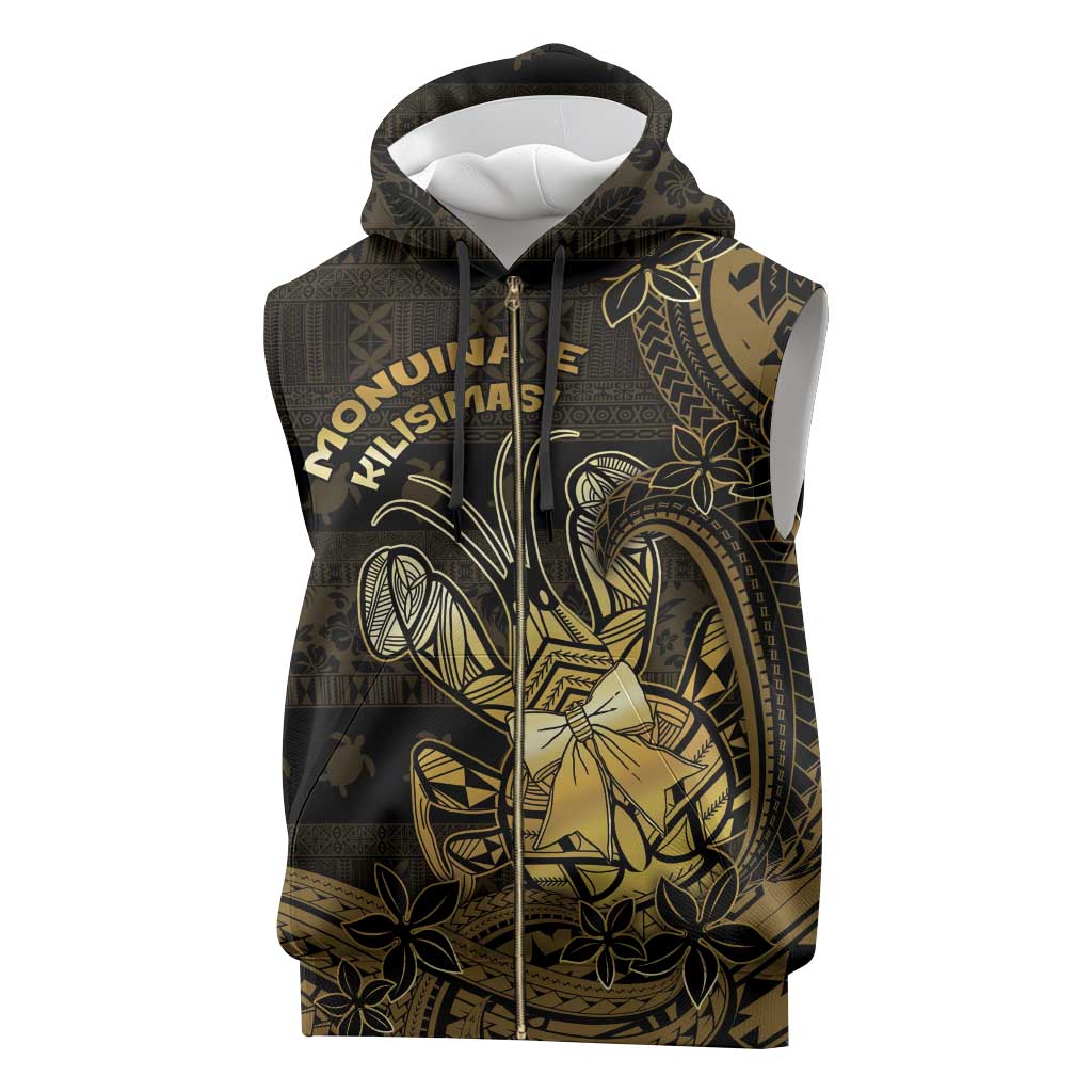 Niue Christmas Sleeveless Zip Hoodie Niuean Crab Xmas Tribal Waves - Polynesian Pride