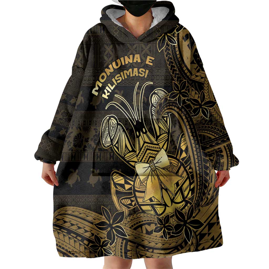 Niue Christmas Wearable Blanket Hoodie Niuean Crab Xmas Tribal Waves - Polynesian Pride