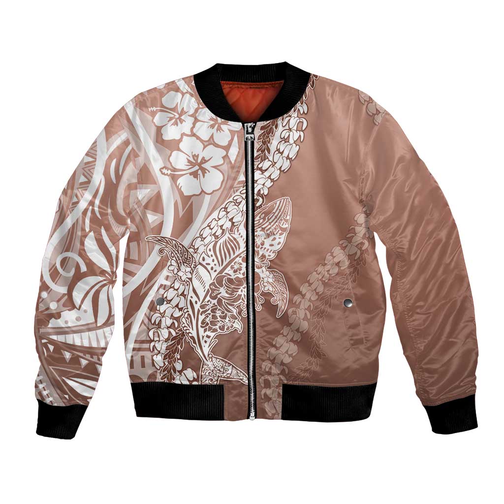 Hawaii Puakenikeni And Maile Lei Bomber Jacket Brown Polynesian Shark Tattoo DT05 Unisex Brown - Polynesian Pride