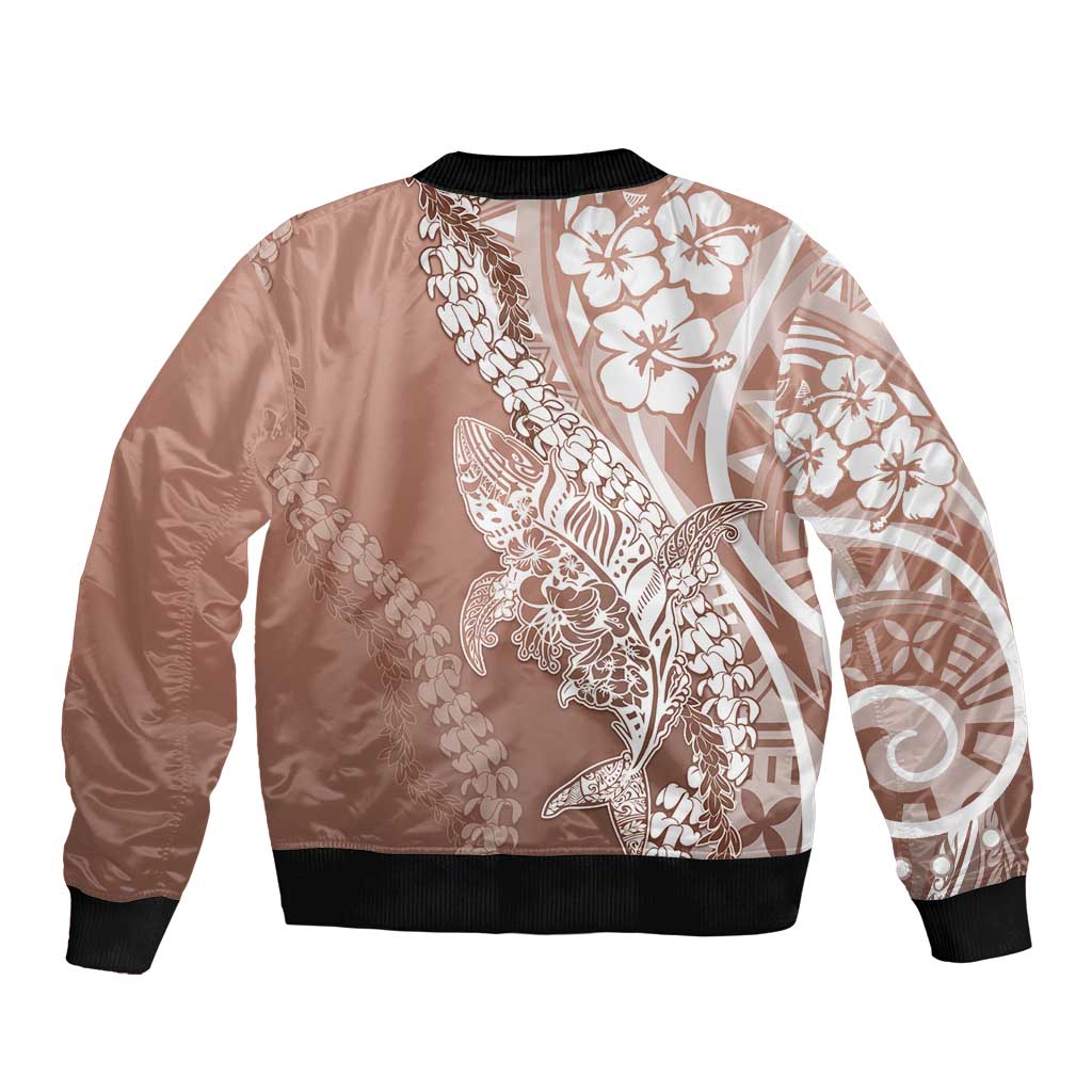 Hawaii Puakenikeni And Maile Lei Bomber Jacket Brown Polynesian Shark Tattoo DT05 - Polynesian Pride