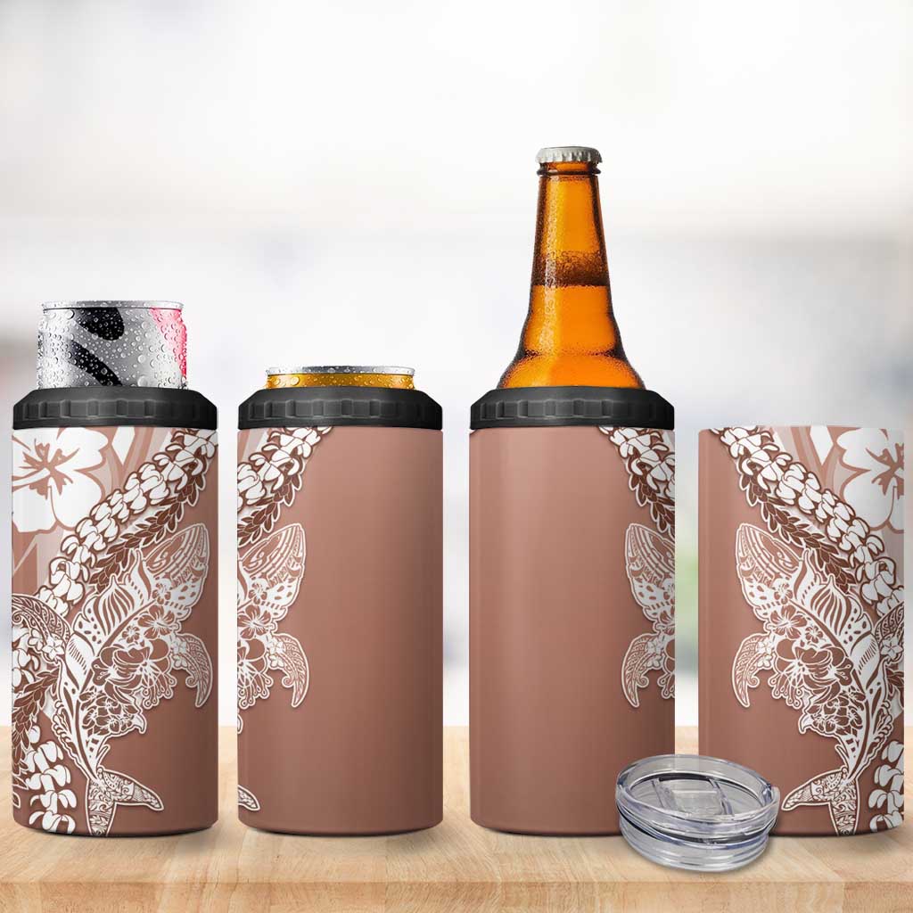 Hawaii Puakenikeni And Maile Lei 4 in 1 Can Cooler Tumbler Brown Polynesian Shark Tattoo DT05