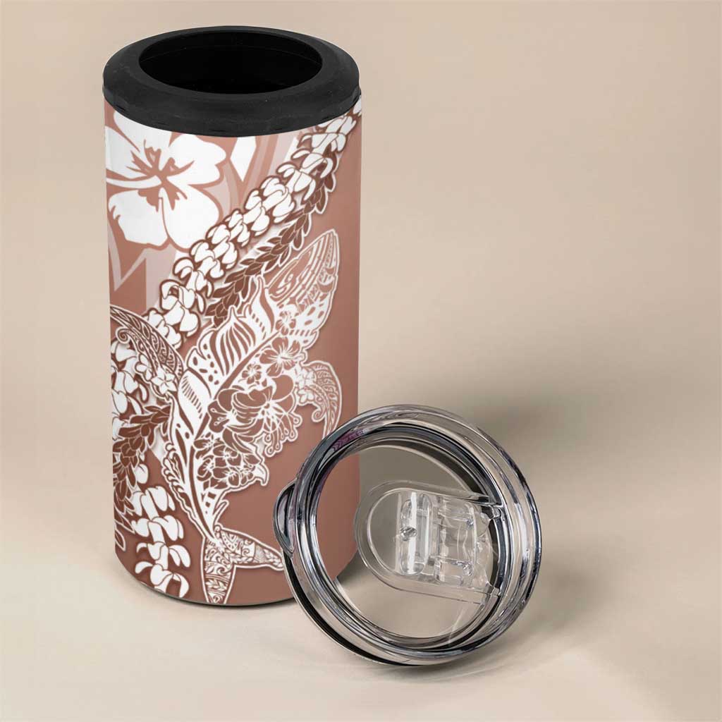 Hawaii Puakenikeni And Maile Lei 4 in 1 Can Cooler Tumbler Brown Polynesian Shark Tattoo DT05