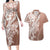 Hawaii Puakenikeni And Maile Lei Couples Matching Long Sleeve Bodycon Dress and Hawaiian Shirt Brown Polynesian Shark Tattoo DT05