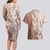 Hawaii Puakenikeni And Maile Lei Couples Matching Long Sleeve Bodycon Dress and Hawaiian Shirt Brown Polynesian Shark Tattoo DT05